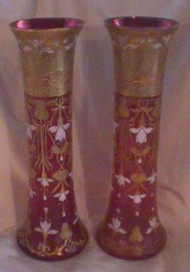 J21- Moser Cranberry Vases with fuchsias 25kB.jpg (25256 bytes)
